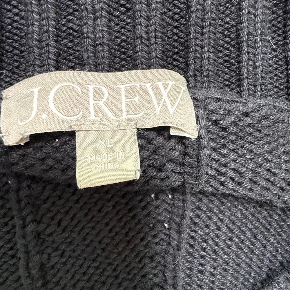J.CREW V-Neck Sweater WMS XL NAVY Cotton‎ Oversized Side Slit Raglan Knit